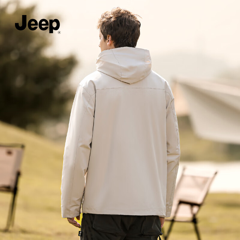 JEEP男装秋冬季2025新品男士户摇粒两件套外锋夹克上衣休闲连帽外套 084卡其【25年升级款】 XL