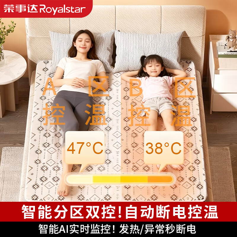 荣事达电热毯单人双人双控石墨烯调温家用电热毯电褥子宿舍暖身毯6 双人加厚豪华型款-200CM*180CM-20%人