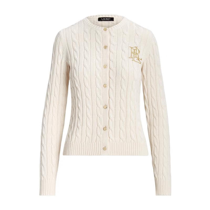拉夫劳伦（Ralph Lauren）女士针织保暖舒适棉质罗纹日常通勤开衫休闲 白色 均码 |S