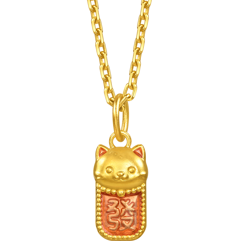 周生生發(fā)財貓黃金吊墜 足金薄荷掛墜不含項鏈 96215P計價 0.55克