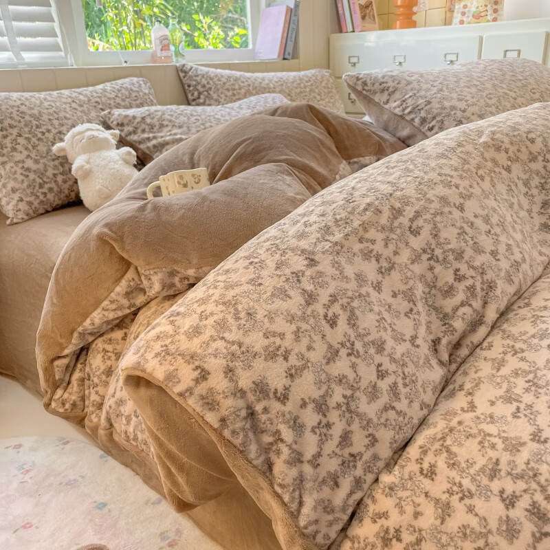 猫人（MiiOW）牛奶绒床上四件套2025新款冬季学生宿舍加绒加厚被套三件套 茶野咖【高克重牛奶绒 蓄热保暖】 床单款 1.5-1.8床四件套适用200x230cm