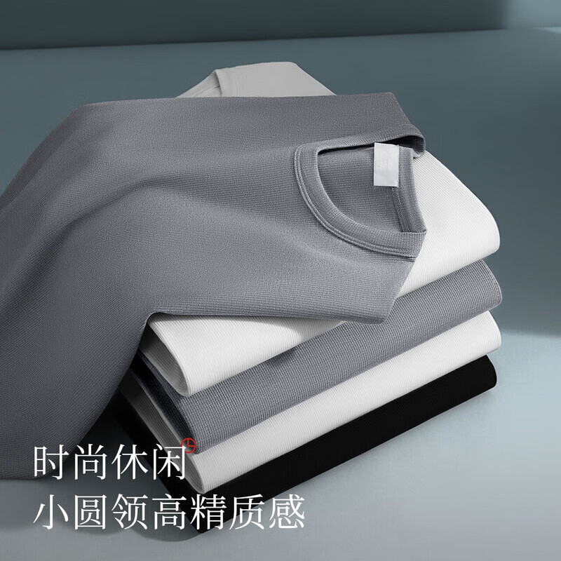 金利来（Goldlion）男士T恤男夏季圆领长绒棉短袖透气吸汗宽松休闲内搭打底衫纯色 月白 L (170) /170