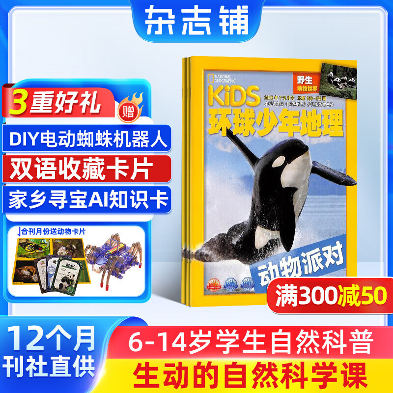 Kids环球少年地理杂志订阅 6-12岁儿童科普百科期刊美国国家地理少儿版版权合作地理知识 2026年/2025年半年/全年订阅1月-12月任选 中小学生课外阅读百科通识 杂志铺 【12个月订阅】环球