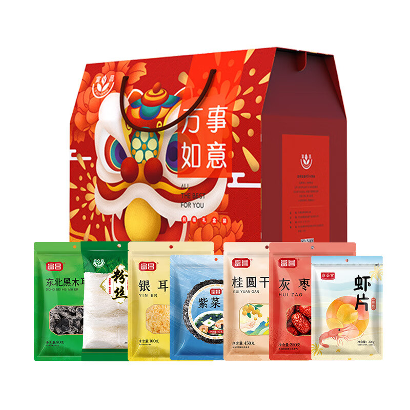 富昌南北干货菌菇礼盒山珍食用菌菇大礼包企业黑木耳灰枣腐竹 菌菇伴手礼盒1308g