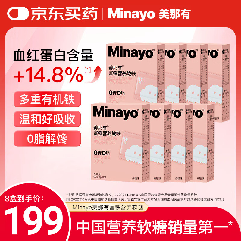 minayo美那有富铁软糖姨妈期孕妇女性补养气血铁剂补铁软糖 荔枝/8盒装