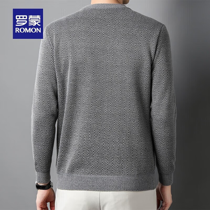 罗蒙（ROMON）加绒保暖针织衫男2025秋冬新款圆领套头毛衣中青年加厚打底衫 灰色 M 170（建议120-135斤）