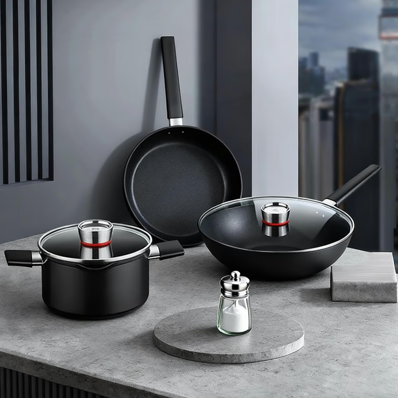 先领5折巻 三禾 风火轮系列钛不粘锅具三件套 炒锅30cm 煎锅26cm 汤锅20cm - 线报酷