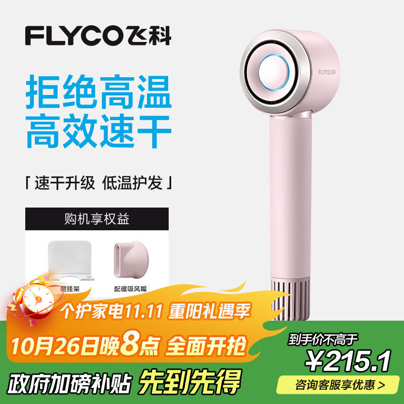 飞科（FLYCO）高速电吹风机生日礼物家用便携出行必备速干负离子大风力护发吹风筒FH6371钻石粉