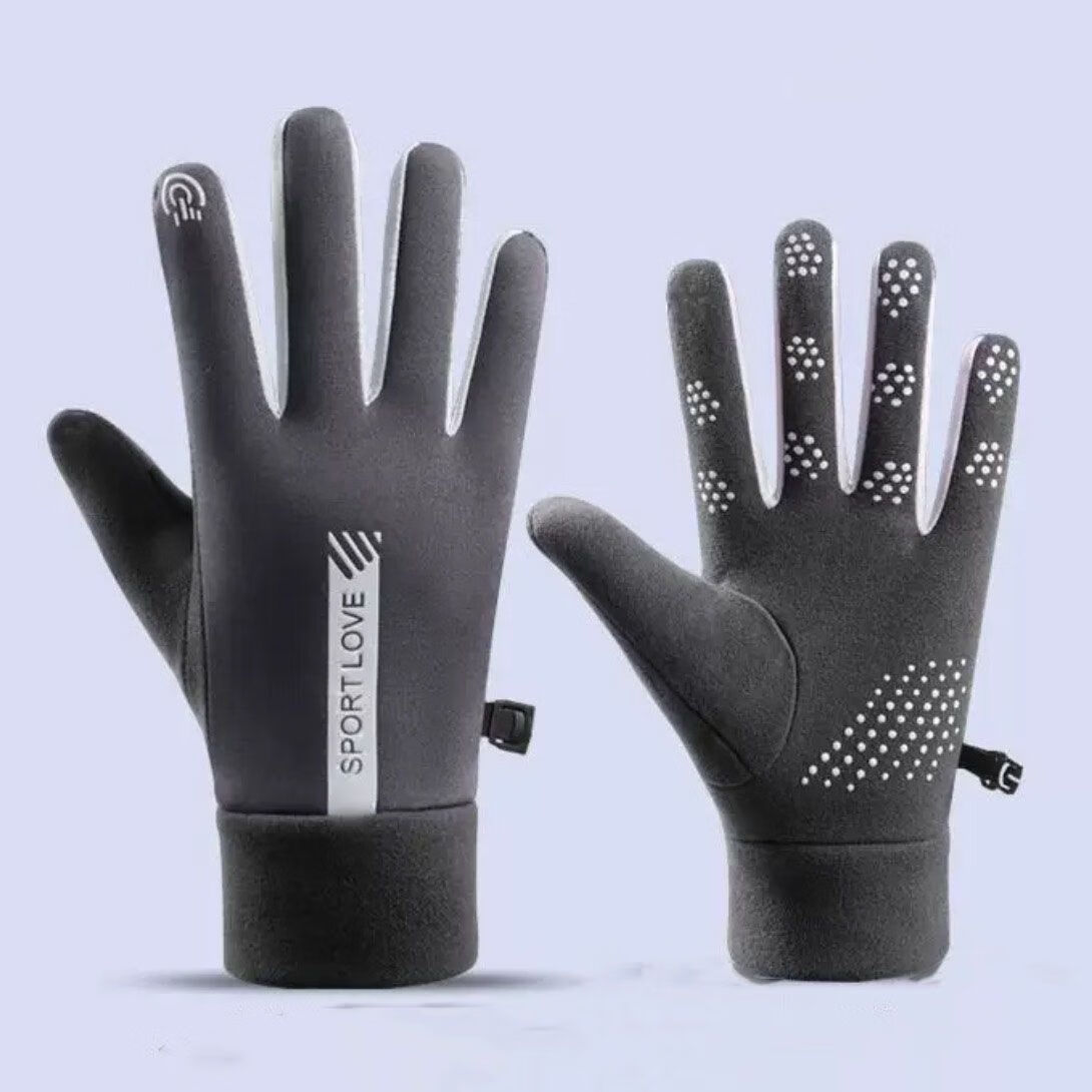 趣丝羽手套冬季男女骑行手套防风防寒滑雪男士手套骑车手套保暖女士手套 女款-灰粉【sport-竖标】