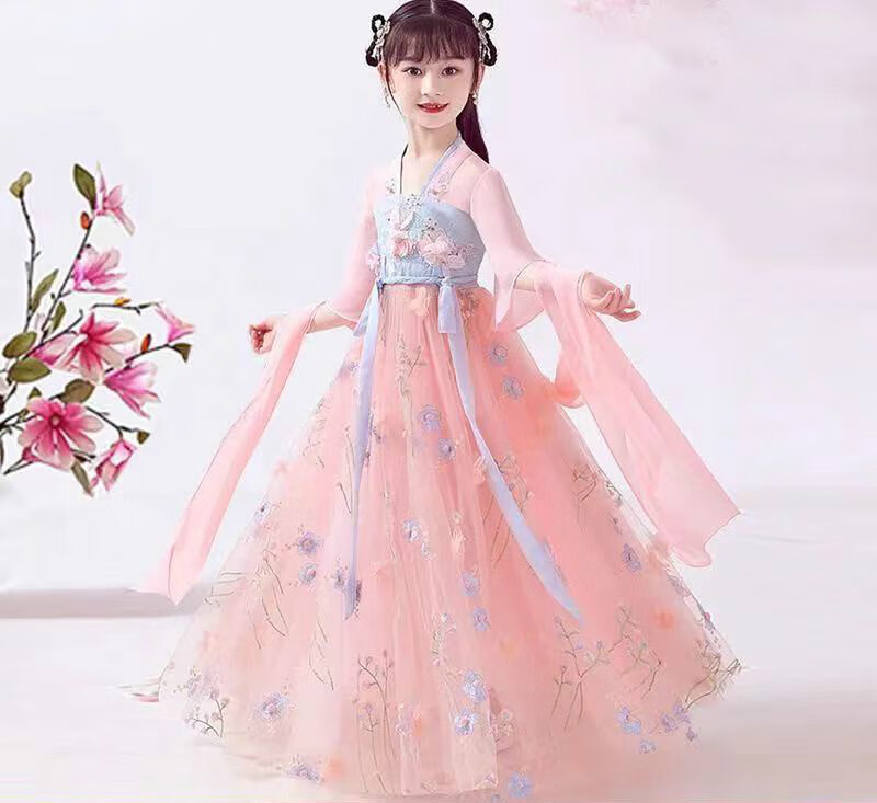 童装新品儿童汉服女春夏装唐装中国风女童旗袍樱花超仙公主裙古装裙子