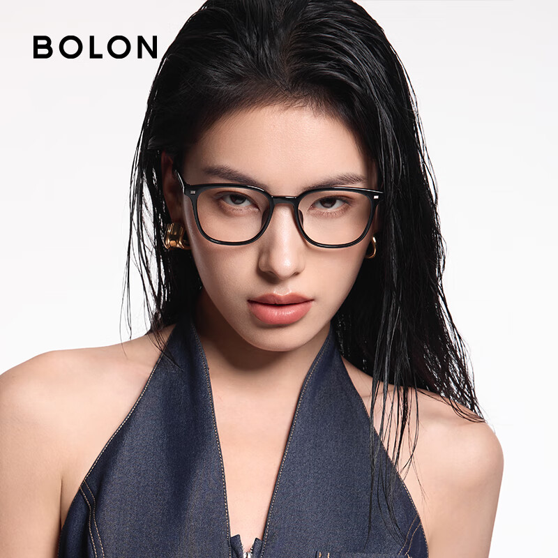 暴龙（BOLON）眼镜近视镜框百搭D型框可配镜度数防蓝光学架男女 BJ5176 B10 亮黑镜框 框+暴龙光赞1.60高清(600度内)