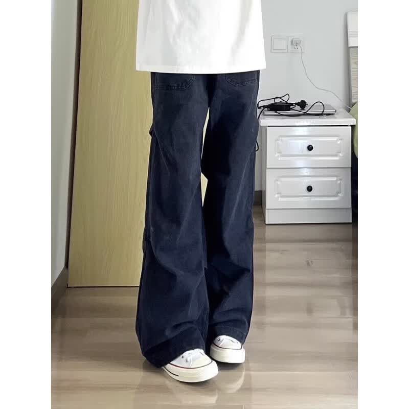 迪伽达美式高街男士牛仔裤男生春夏季cleanfit伞兵工装裤子男休闲长裤 MB-C655黑灰色 L 【115-130斤】