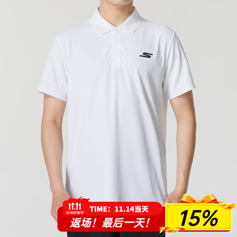 斯凯奇（Skechers）POLO衫男2025夏季新款针织短袖时尚简约商务翻领男装上衣T恤 P122M053-0019 