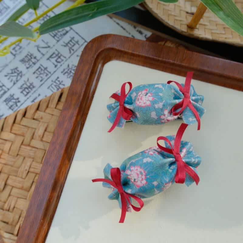梵韬儿童发饰新中式古风糖果发夹女童旗袍配饰中秋新年边夹 荷塘一对