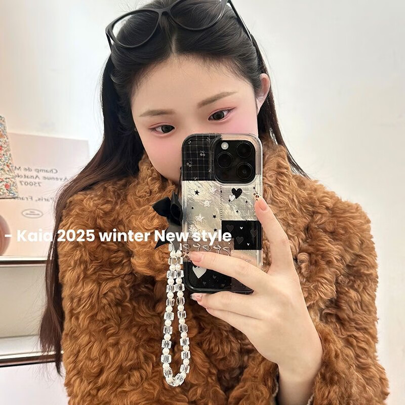 爱心星星蝴蝶结适用苹果1516PROMAX手机壳161415新潮款13带链条12 透孔漩涡壳+爱心星星蝴蝶结+链条 【苹果11-17型号都有】