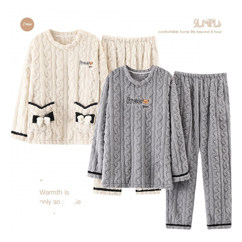 DAPHNE达芙妮【A】冬季情侣睡衣法兰绒加厚珊瑚绒舒适长袖套头男女孕妇家居服 541-542 男款：XXXL(150-170斤)