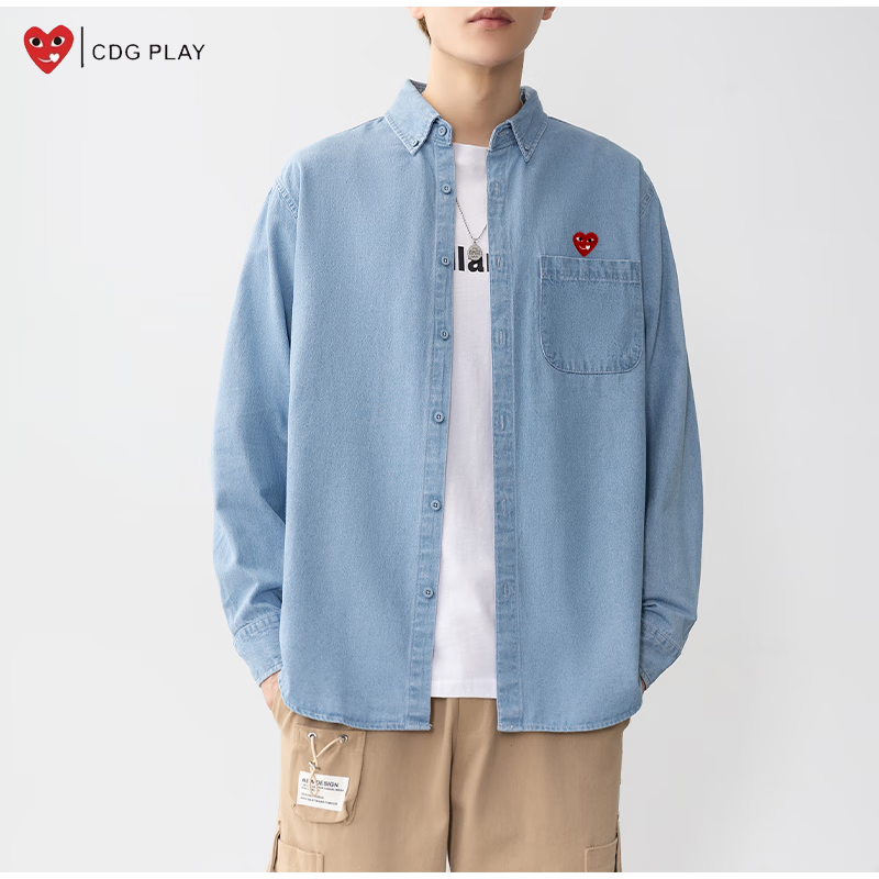 CDGPLAY潮流复古牛仔衬衫外套男2025秋冬新款百搭美式做旧长袖上衣外套 浅蓝 M