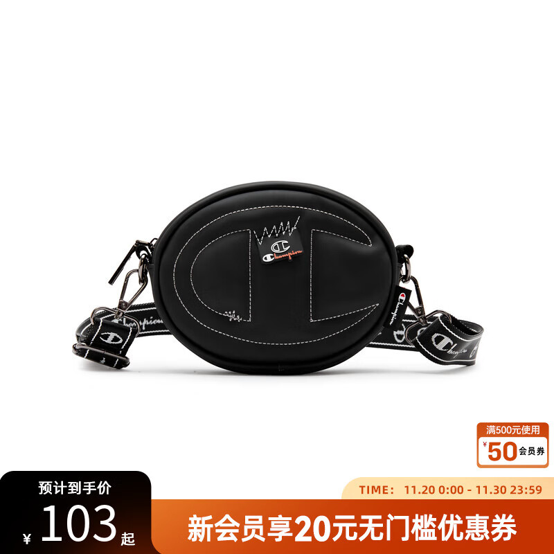 Champion冠军圆饼包撞色手机包男女单肩包百搭休闲斜背挎小包多功能随身包 黑色 均码
