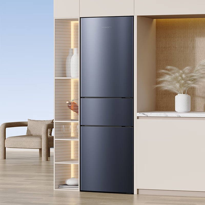 创维无界门体外观三门三温区耐磨端盖拉丝面罩抽屉冰箱BCD-221WTYC_星耀灰