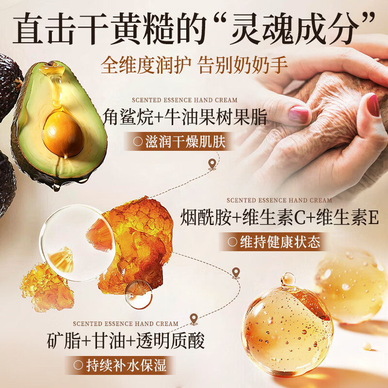 劳丽诗香氛精华护手霜凡士林矿脂补水保湿改善干裂粗糙滋润瘙痒秋冬季 【4款香随机】浪漫香氛精华护手霜*3支