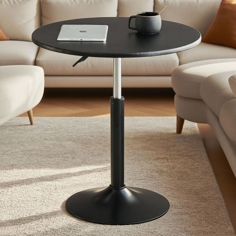 欣慕雅可升降旋转桌移动圆桌电脑办公洽谈床边桌休闲家用餐桌阳台圆盘桌 经典黑（烤漆工艺） 39宽60长升降区54-75cm