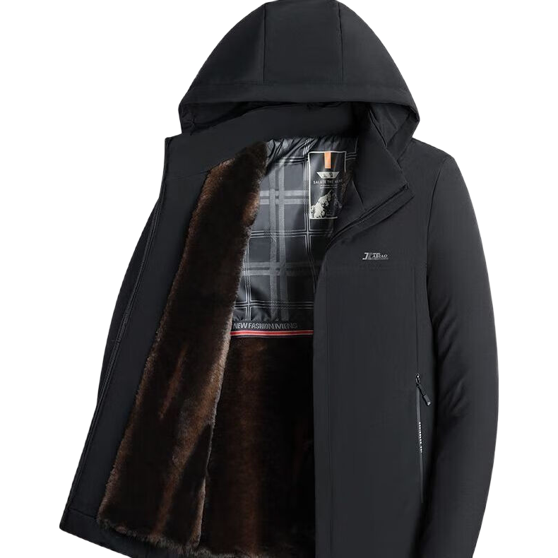 【热卖爆款】男士貂绒派克服中老年金貂绒五防派克服加厚男装外套 黑色【秋冬加绒加厚】 XL 【115-130斤】
