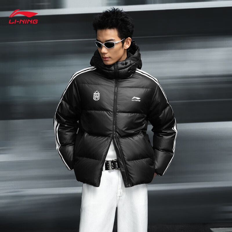 李宁肖战同款热浪羽绒|防泼水科技宽松鸭绒短羽绒服男女新款外套 黑色-1 肖战同款 XL