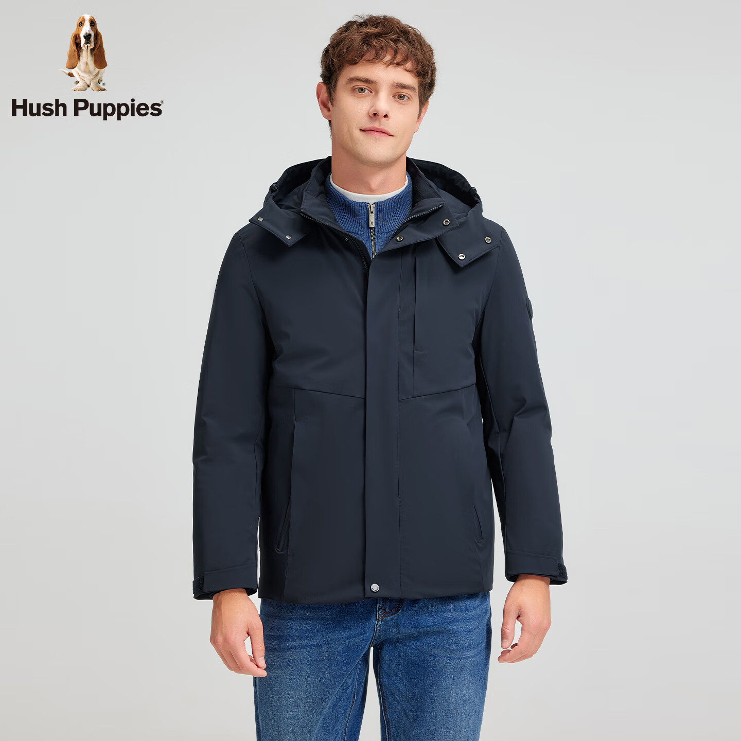 暇步士（Hush Puppies）【挺括有型】男装2025冬季新款蓬松舒适锁温安心绒羽绒服 墨蓝色 XL