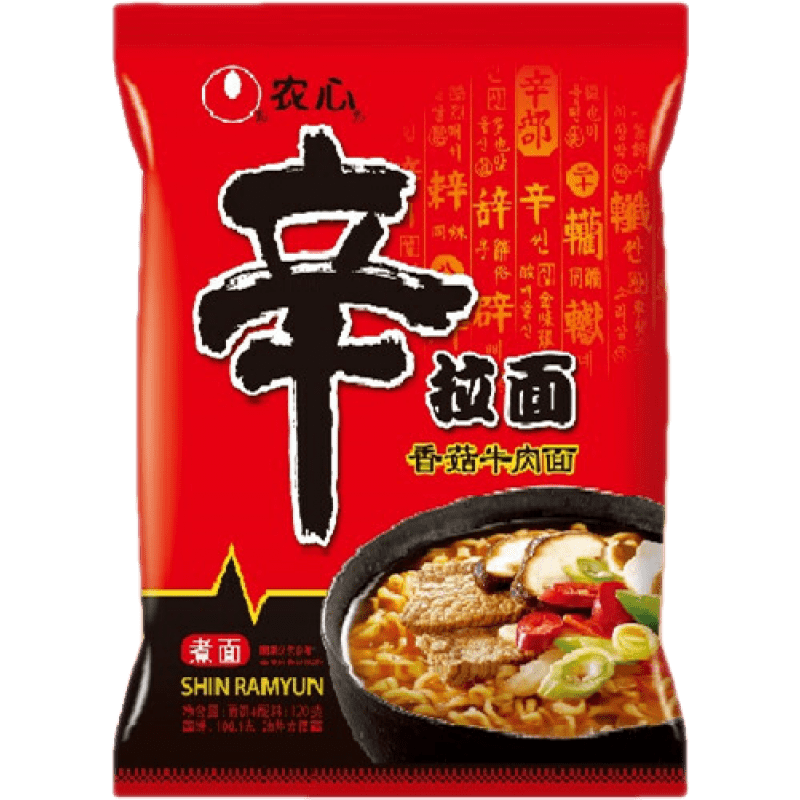 農心（NONGSHIM）香菇牛肉味 辛拉面 袋面 方便面速食食品 120g*20袋 辛拉面袋面 120g*20 整箱