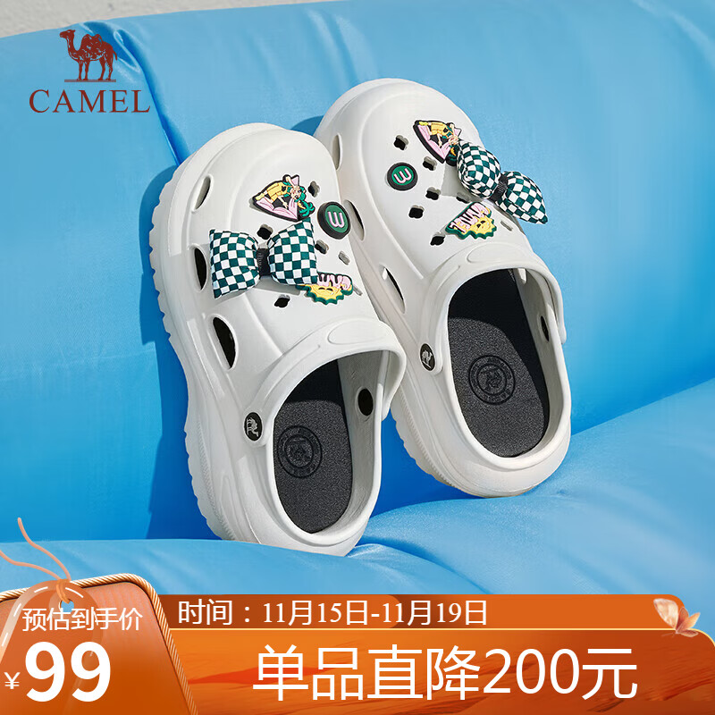 骆驼（CAMEL）洞洞鞋女时髦DIY原创鞋花松糕厚底凉拖鞋 L24M071642 白色 38/39 