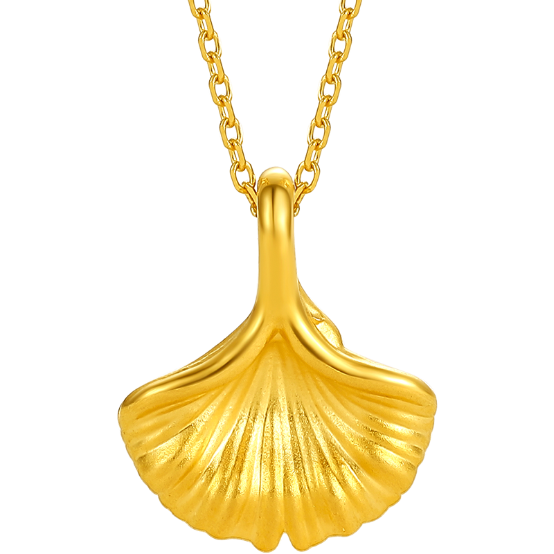 周六福三生有幸黄金吊坠女5D硬金足金银杏叶定价A048975 不含链 约0.25g