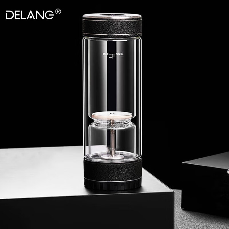 德琅（DELANG）德国品牌水杯双层玻璃杯商务办公玻璃杯 316不锈钢纯钛高档茶水分离杯DL8806
