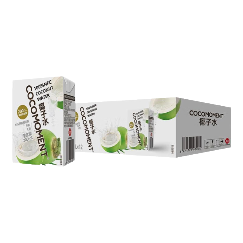 COCOMOMENT佳农旗下100%椰子水200ml*12盒轻享装NFC椰青椰汁补充天然电解质 200ml*12盒【整箱装】