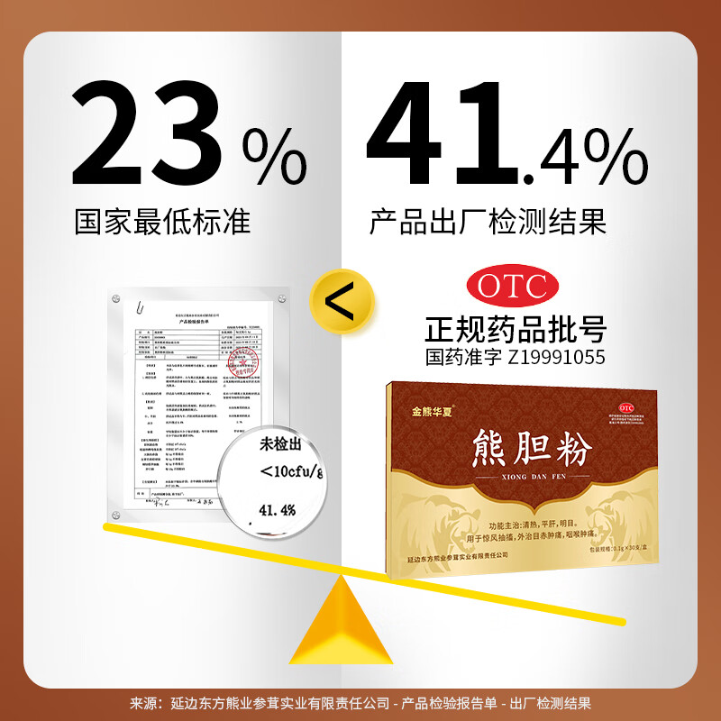 [金熊华夏]熊胆粉 0.1g*30支 3盒装 礼盒装金胆粉清肝明目养肝护胆咽喉肿痛口干口苦口臭吉林延边道地原料厂家直售正品保障 健康送礼好物