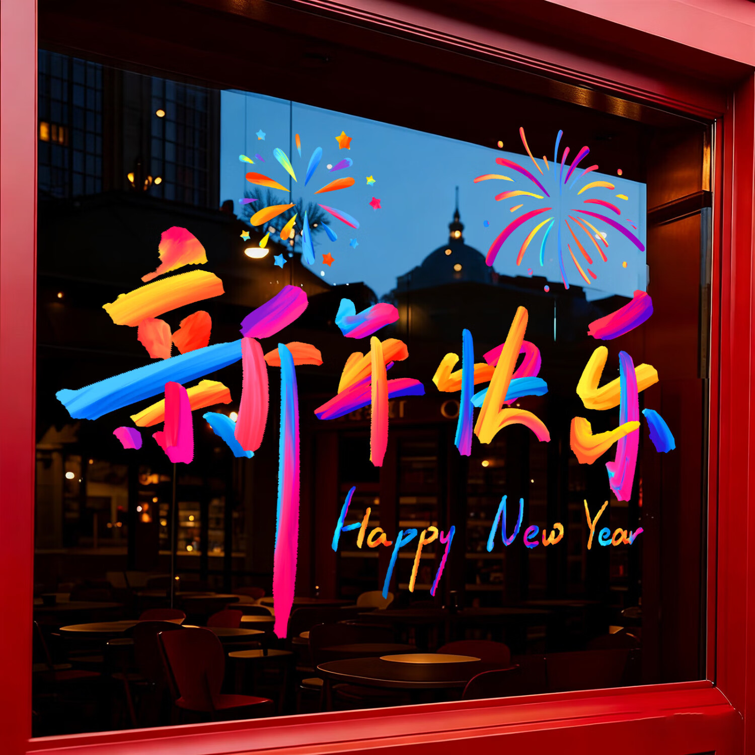 赛瓦凯2026新年春节装饰窗贴马年元旦门店氛围窗花过年布置静电玻璃贴纸 星芒贺岁【静电免胶 双面同色】 80cm×68cm