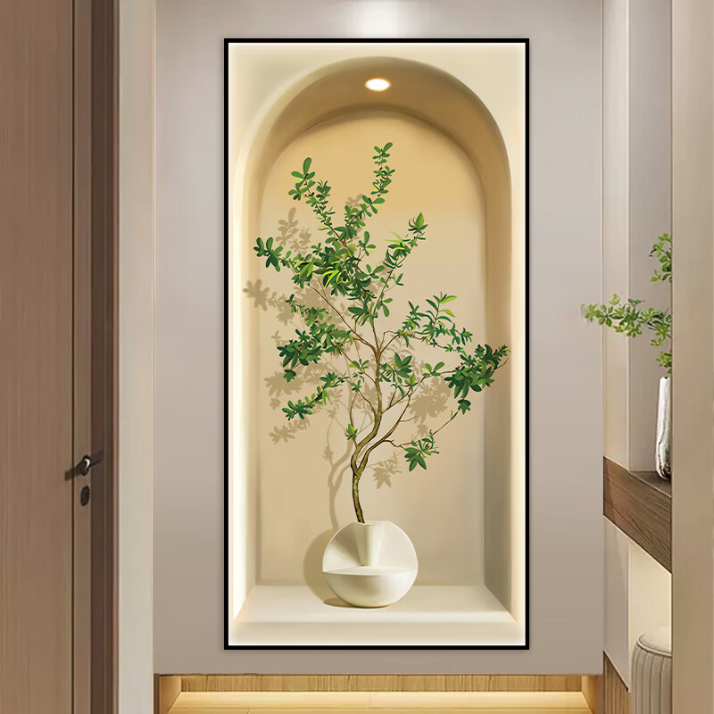 艾思尚自粘玄关装饰画绿植走廊过道入户正对门3d立体墙贴纸壁画寓意好 001.光影绿植 宽100厘米-高200厘米