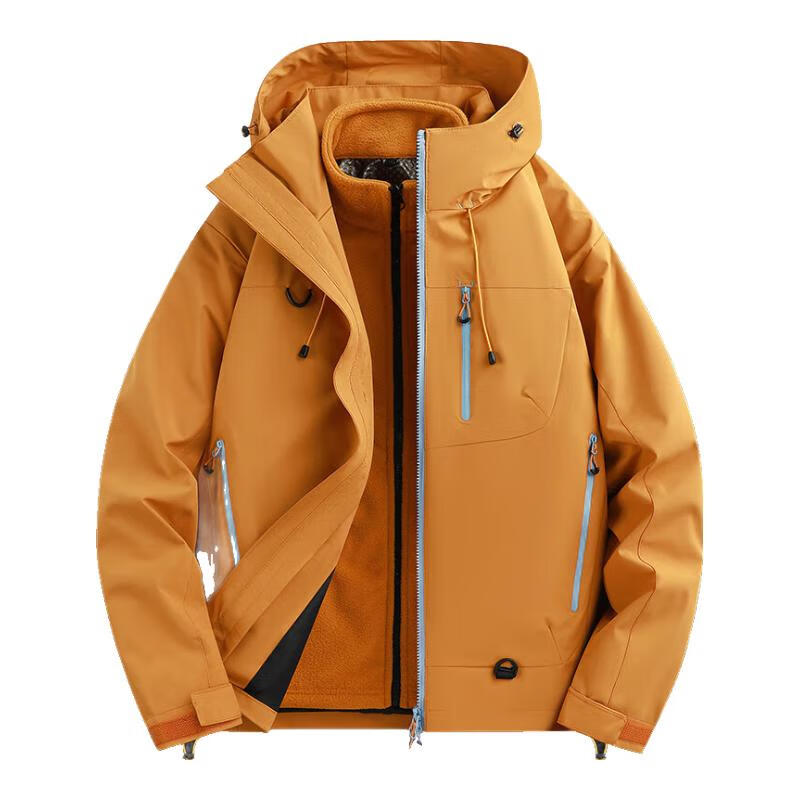安德玛冲锋衣男2025年新款秋冬季户外登山外套连帽三合一防风防水男夹克 金沙桔 XL【建议140-160斤】