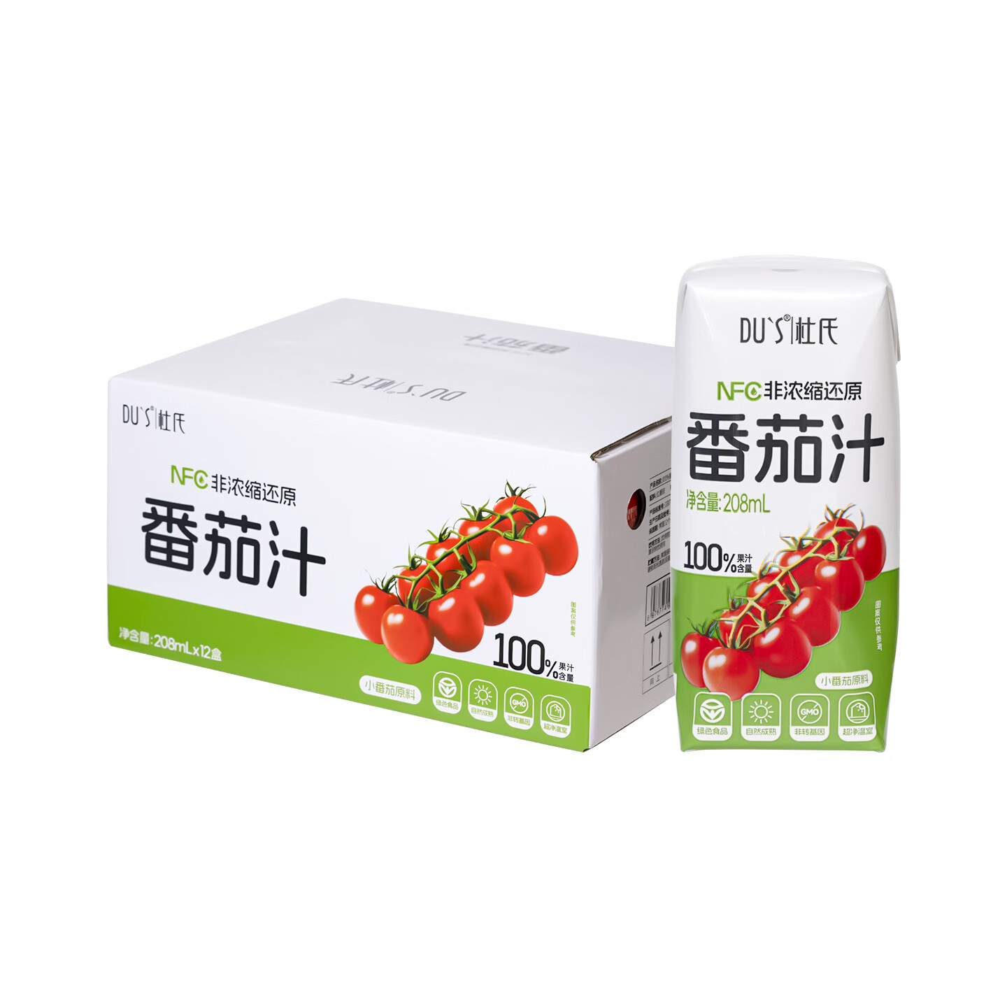 DU'S杜氏NFC番茄汁100%果蔬汁纯果汁饮料整箱 208ml*12盒/箱 单箱-12盒