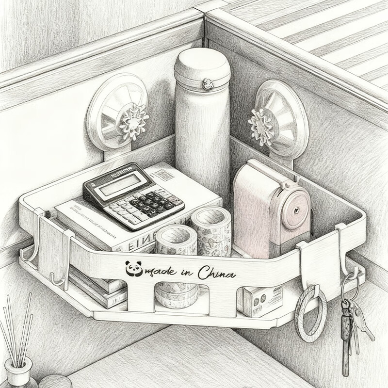 尔思家桌面置物架办公室转角储物架杂物收纳架笔记本侧立支架桌上三脚架 【吸盘款】奶白色-单层