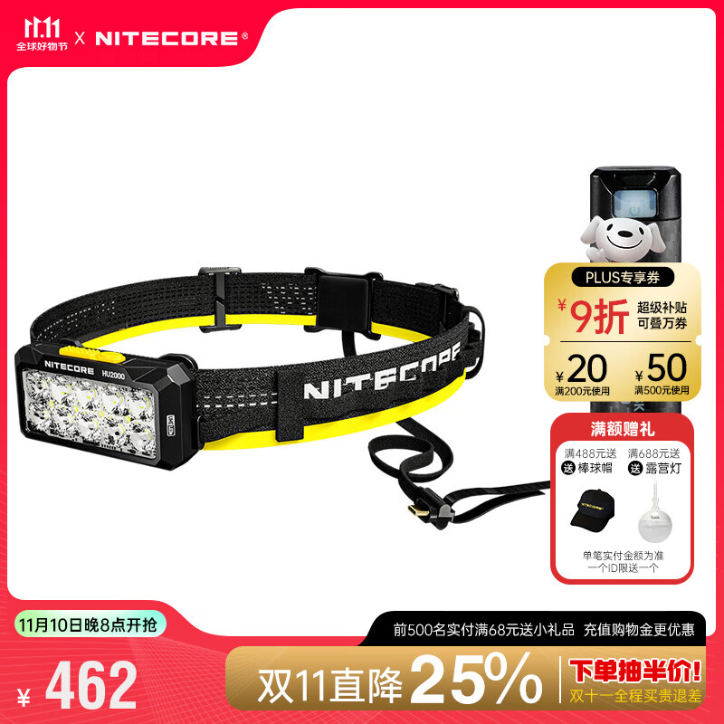 奈特科尔（NITECORE）HU2000分体式轻便强光工作头灯长续航10核超亮户外工地矿灯维修灯 HU2000标配+6K碳纤维电池