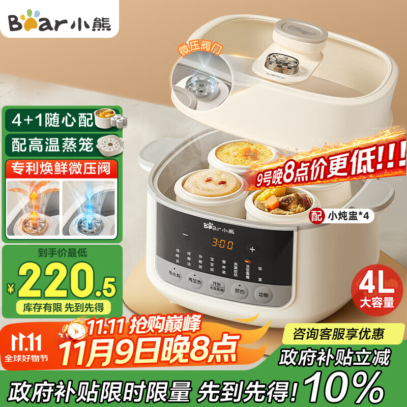 小熊（Bear）电炖锅 炖盅 隔水炖锅炖汤盅煲汤锅 燕窝炖盅婴儿煮粥 电炖盅4.1L家用2-4人微压电炖锅DDZ-J25G2