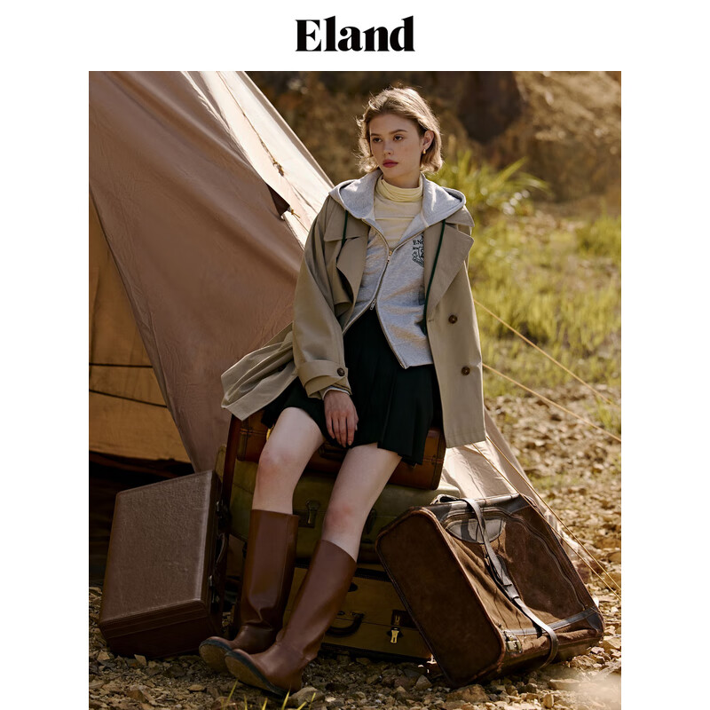 ELAND半身裙女百褶A版含羊毛通勤裙子2024秋季EEWHE49E02 黑色 160