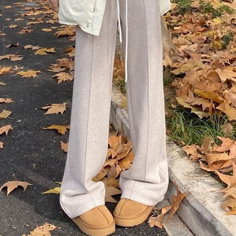 子牧棉麻2025秋冬装 女百搭人字纹阔腿裤毛呢裤子直筒休闲香蕉裤