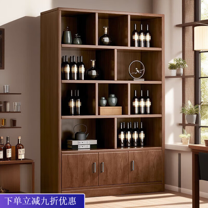 倘然之家实木酒柜家用客厅置物架展示柜商用简约小型玄关柜靠墙隔断柜酒架 复古丨胡桃色【60*30*180】