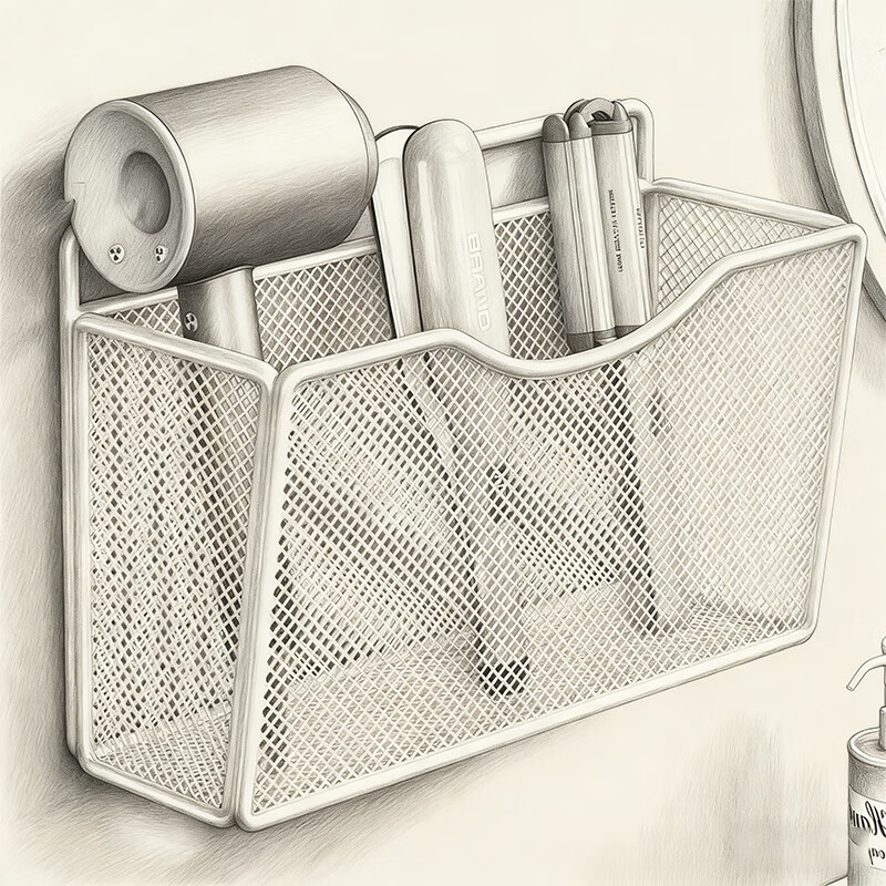 尔思家卫生间置物架卷发棒直板夹放置架洗漱台家用墙上壁挂式牙杯收纳架 白色