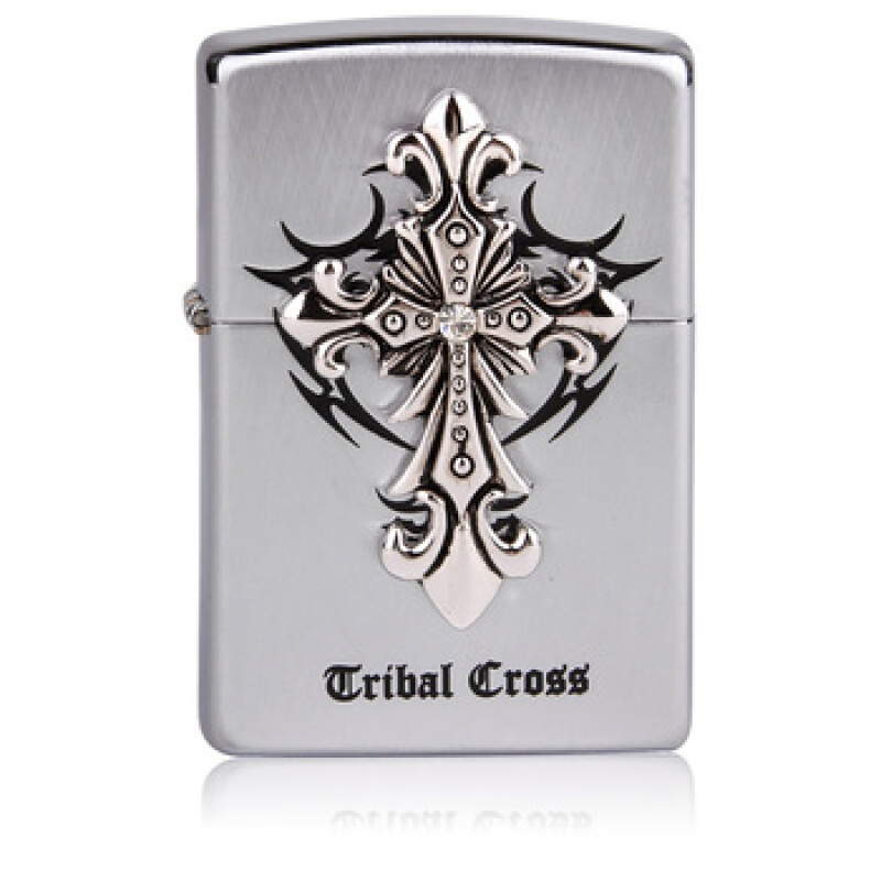 zippozippo原装煤油打火机 圣天使镶钻十字架  银色防风火机 男士礼物