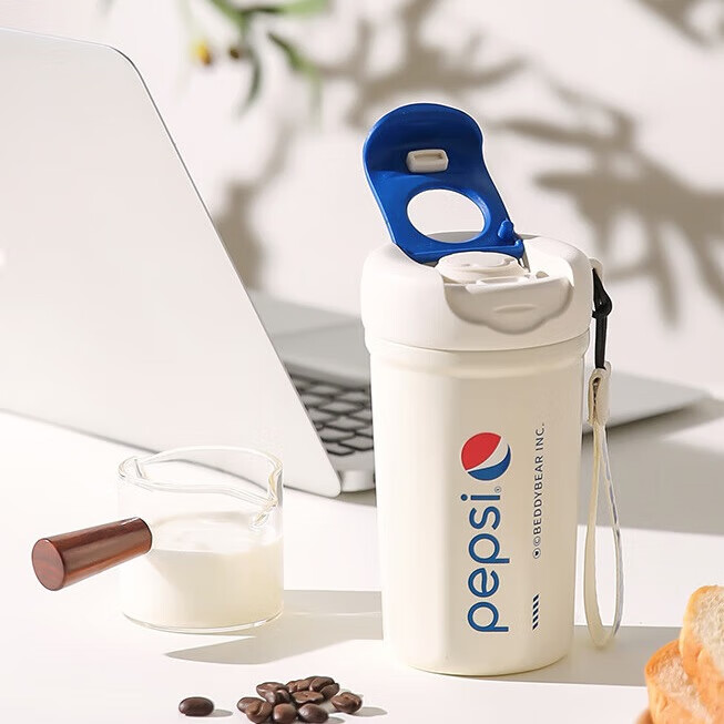 杯具熊（BEDDYBEAR）成人保温杯咖啡杯316内胆男女学生放书包侧兜水杯车载随手杯便携 百事陶瓷咖啡杯-锦缎白400ml