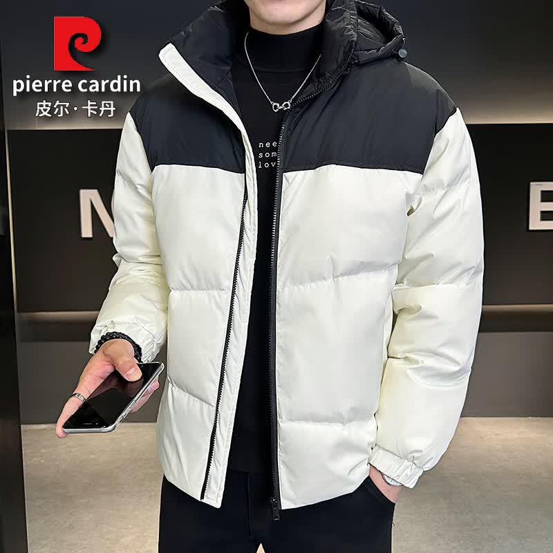 皮尔卡丹2026新款男士保暖百搭鸭绒羽绒服冬季撞色休闲潮流立领短款外套 白色 M