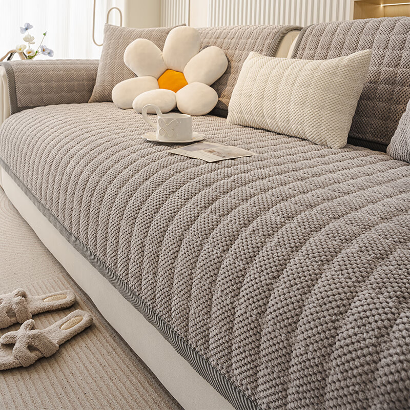 无印良品【A类母婴级】沙发垫加厚灯芯绒沙发座垫防滑直排坐垫皮沙发专用 嘉纳-灰色【内植静电导丝无惧静电】 70*120cm （扶手/单人位坐垫）