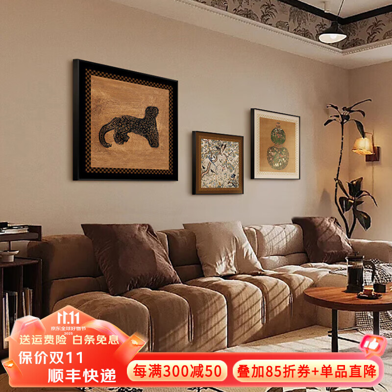 墨派法式中国风中古复古常玉艺术小众高级感客厅装饰画沙发背景墙挂画 鸟语花香 50+60+70/油画布/适合2.5米沙发